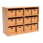 Schrank mit 12 Massivholzkästen,  75 cm hoch, 104x40 cm (B/T), mit Mittelwand, 